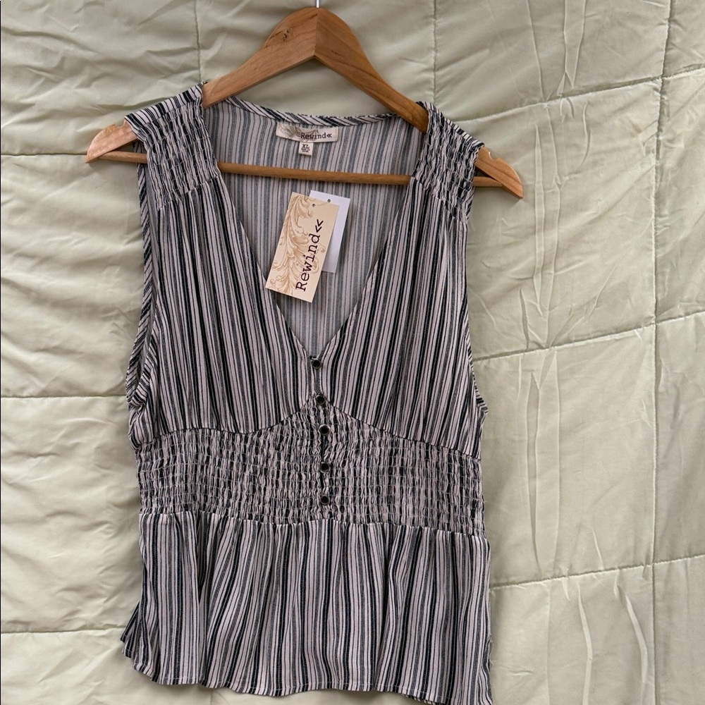 Rewind Black and White Striped Sleeveless Blouse